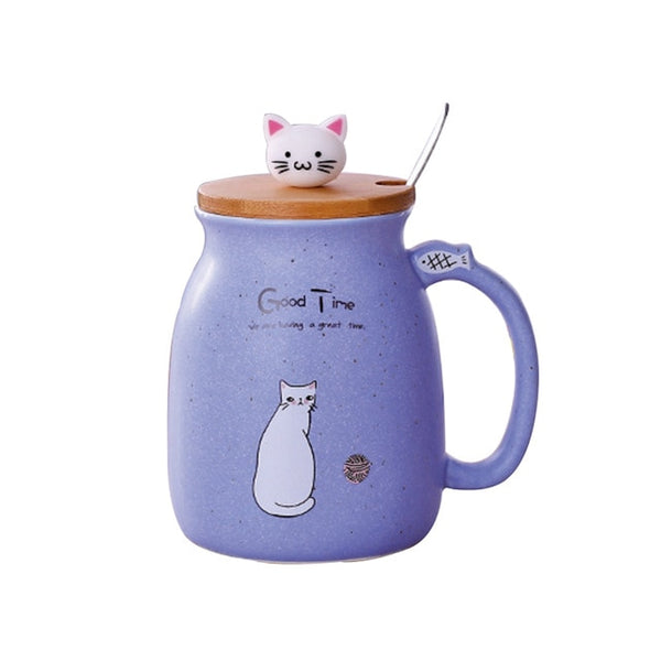 Hoomall 420ml Creative Color Cat Heat-resistant Mug Cartoon With Lid Cup Kitten Coffee Ceramic Mugs Children Cup Drinkware Gift
