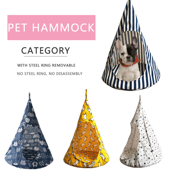 Cat Bed Tent Hammock Hanging Bed Tent Cone Shape Breathable Cat House Linen Sponge Tent Hanging Cage Cover Pet Supplies