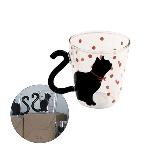 Promotions Cute Creative Cat Kitty Glass Mug Cup Tea Cup Milk Coffee Cup Music/Dots/English Words Home Office Cup