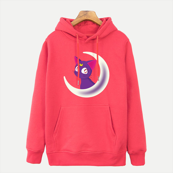 Japan Anime Sailor Moon Hoody Cat Animal Print Sweatshirt For Women 2018 Fleece Coat Autumn Winter Women's Hoodies Harajuku Tops