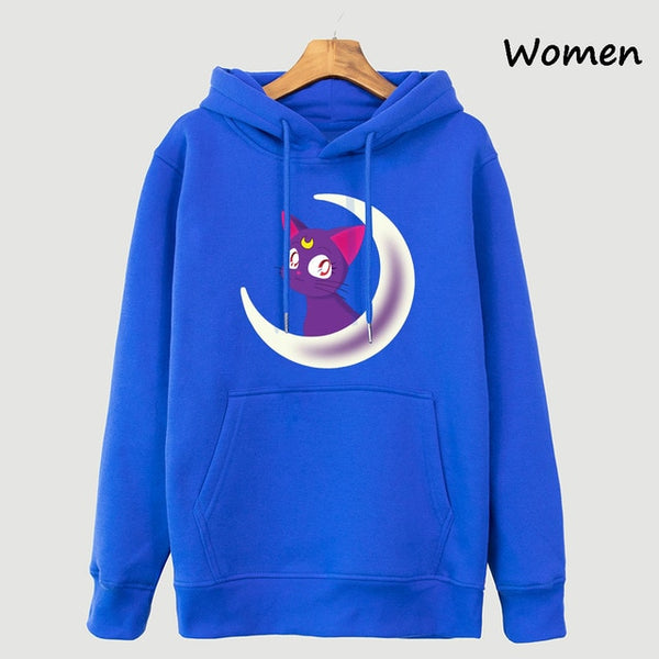 Japan Anime Sailor Moon Hoody Cat Animal Print Sweatshirt For Women 2018 Fleece Coat Autumn Winter Women's Hoodies Harajuku Tops