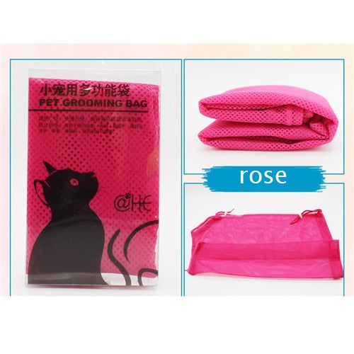 Pet Soft Cat Grooming Bag Adjustable Multifunctional Polyester Cat Washing Shower Mesh Bags Pet Nail Trimming Bags