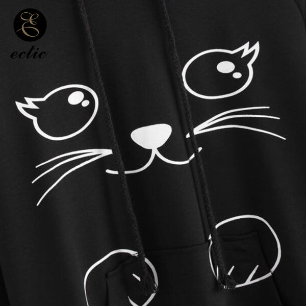 Winter Pullover Sweatshirts Women Cat Kawaii Poleron Mujer 2019 Kangaroo Pocket Hoodie School Korean Streetwear Oversized Hoodie