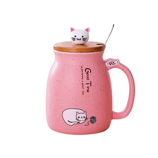 Hoomall 420ml Creative Color Cat Heat-resistant Mug Cartoon With Lid Cup Kitten Coffee Ceramic Mugs Children Cup Drinkware Gift