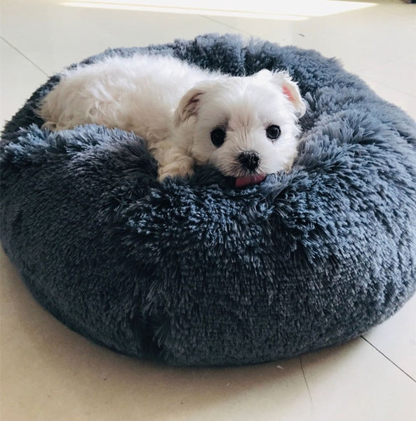 Round Plush Cat Bed House Soft Long Plush Cat Bed Round Pet Dog Bed For Small Dogs Cats Nest Winter Warm Sleeping Bed Puppy Mat