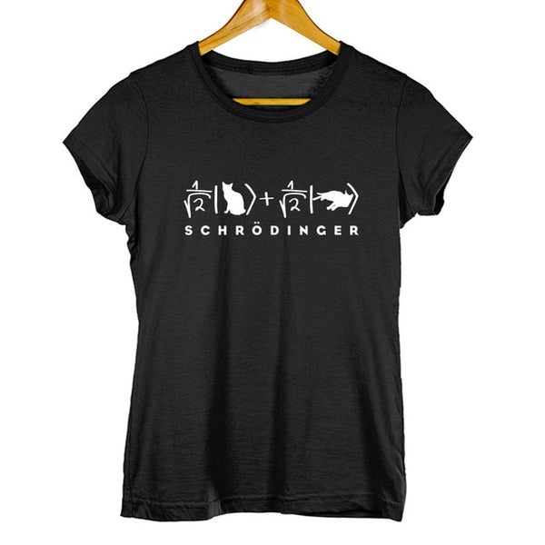 Schrodinger's Cat T shirt Black Cool Fashion Design Female Tops Cute Kawaii Pattern 100% Cotton T-shirt