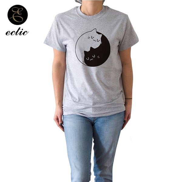 Yin Yang T Shirt With Cat Symbol Vetement Femme 2019 4xl Casual  Women T-Shirts Cute Harajuku Kawaii Cotton T Shirt Short Sleeve