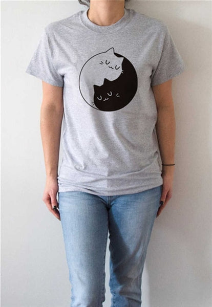 Yin Yang T Shirt With Cat Symbol Vetement Femme 2019 4xl Casual  Women T-Shirts Cute Harajuku Kawaii Cotton T Shirt Short Sleeve
