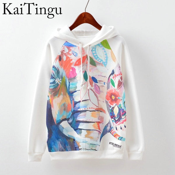 KaiTingu 2016 Fashion Autumn Winter Sweatshirt Harajuku Cat Print Women Hoodies Casual Hooded White Tracksuit Jumper Pullover