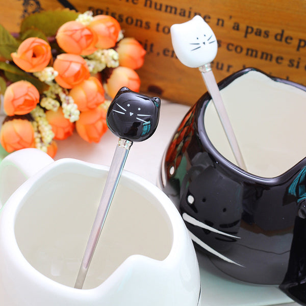 Ceramic Cute Cat Mugs With Spoon Coffee Tea Milk Animal Cups With Handle 400ml Drinkware Nice Gifts