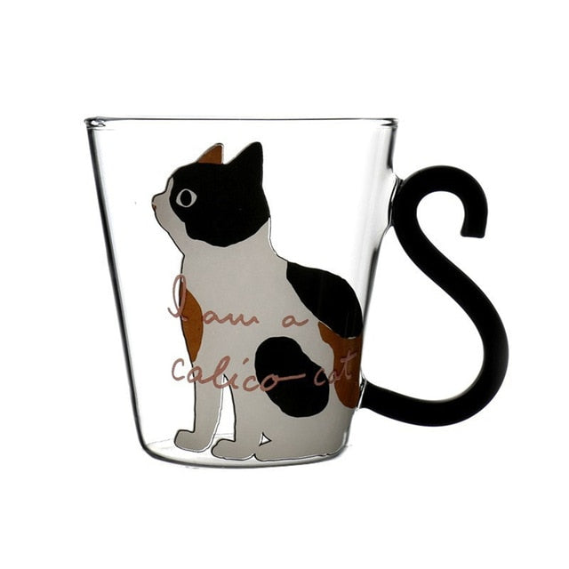 Justdolife 8.5oz Cute Creative Cat Milk Coffee Mug Water Glass Mug Cup Tea Cup Cartoon Kitty Home Office Cup For Fruit Juice