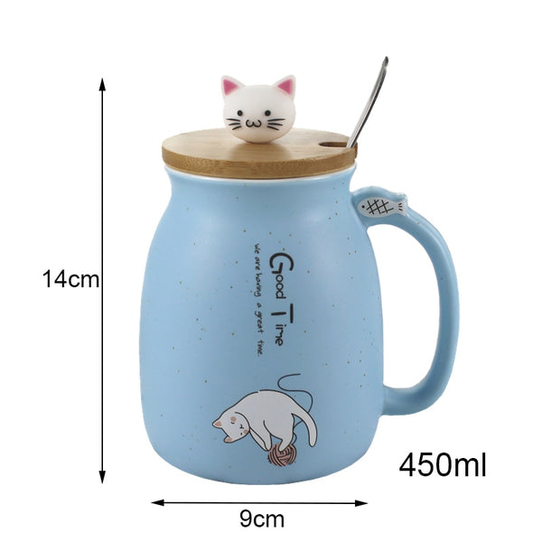 Creative color cat heat-resistant Mug cartoon with lid 450ml cup kitten coffee ceramic mugs children cup office Drinkware gift