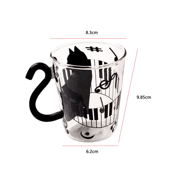 Promotions Cute Creative Cat Kitty Glass Mug Cup Tea Cup Milk Coffee Cup Music/Dots/English Words Home Office Cup