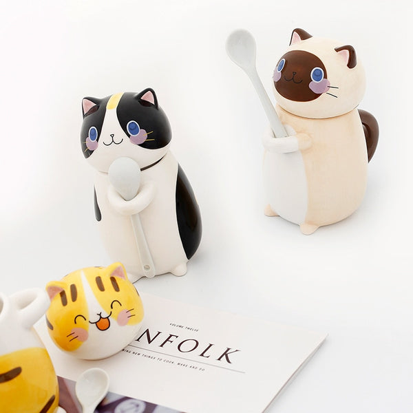 Cute Cat Ceramics Coffee Mug With Lid Large Capacity Animal Mugs creative Drinkware Coffee Tea Cups Novelty Gifts milk cup