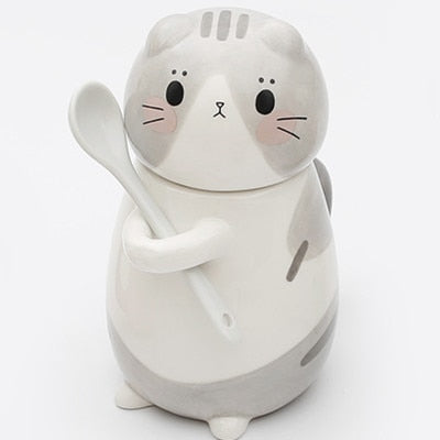 Cute Cat Ceramics Coffee Mug With Lid Large Capacity Animal Mugs creative Drinkware Coffee Tea Cups Novelty Gifts milk cup