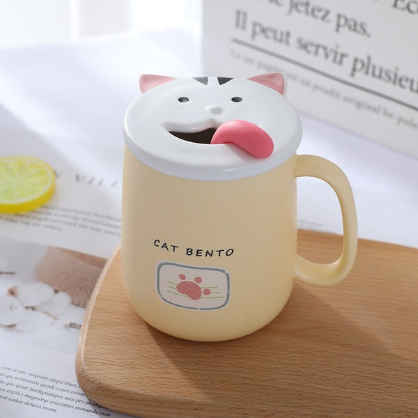 OUSSIRRO Cute Cat Ceramics Coffee Mug With Lid Large Capacity 430ml Mugs creative Drinkware Milk Tea Cups Christmas Gifts