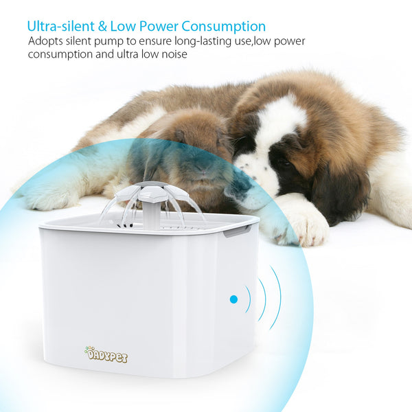 Dadypet Pet Dog Water Fountain Electric Water Bowl Auto Cycle with Filter 2L Cat Water Fountain 2W Pump for Cats Dogs Birds