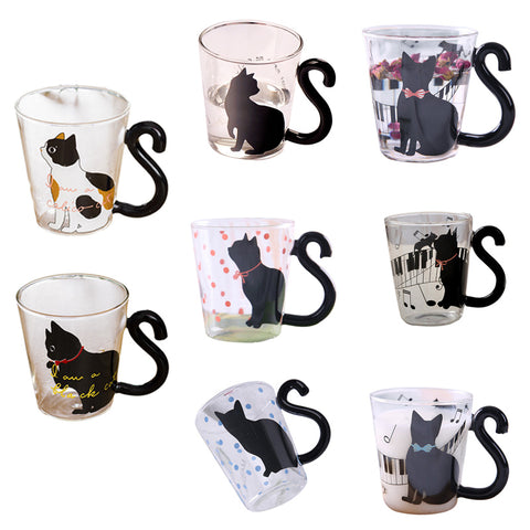 IVYSHION New 300ML Cute Glass Mug With Musical Note Cats Lovely Handle Milk Coffe Mug Kitchen Water Bottle Kettle Love Couples