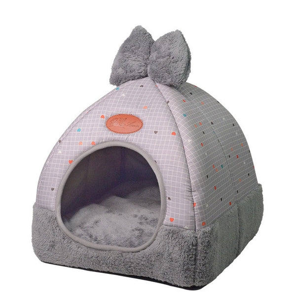 Brand New Cat Warm Cave Lovely Bow Design Puppy Winter Bed House Kennel Fleece Soft Nest For Small Medium Dog House for cat