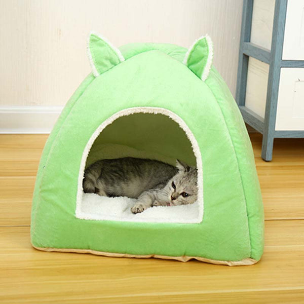 Foldable Cat Bed Self Warming for Indoor Cats Dog House with Removable Mattress Puppy Cage Lounger Grey Pink Green