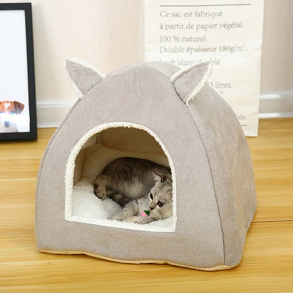 Foldable Cat Bed Self Warming for Indoor Cats Dog House with Removable Mattress Puppy Cage Lounger Grey Pink Green