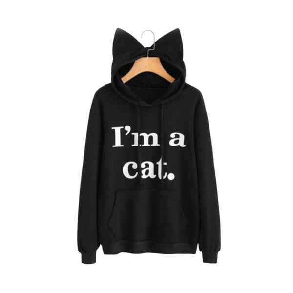 Autumn Winter Women Hooded Hoodies Long Sleeve Letters Printing Sweatshirt With Cat Ears Hat Lady Girls Casual Pullover Best Sal