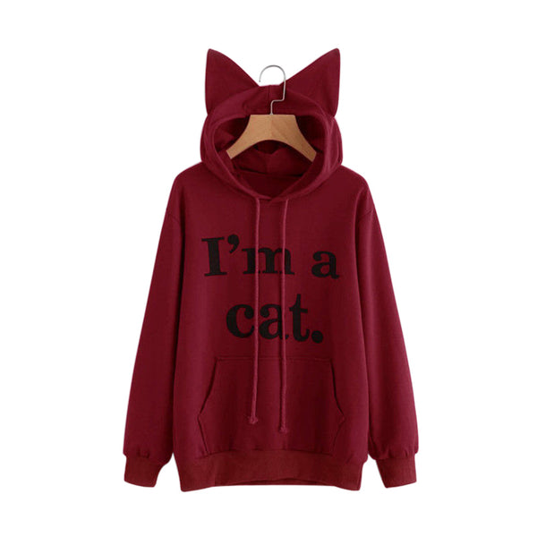 Autumn Winter Women Hooded Hoodies Long Sleeve Letters Printing Sweatshirt With Cat Ears Hat Lady Girls Casual Pullover Best Sal