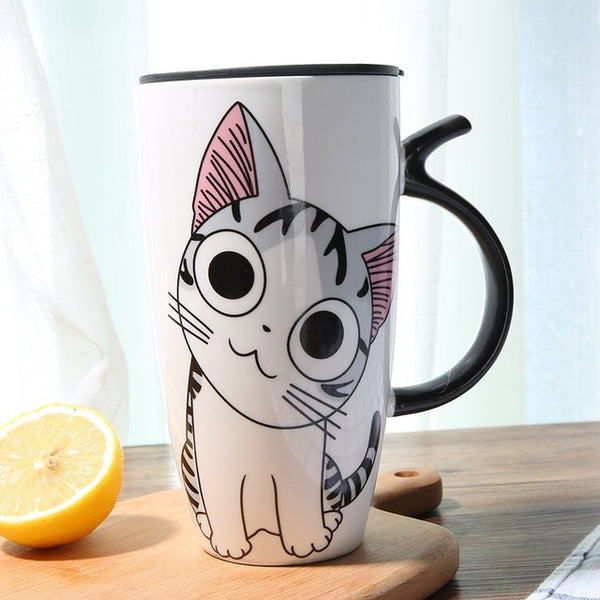 Hot sale 600ml Cartoon creative cat mug With Lid milk coffee mug for tea Porcelain travel Cup Large Capacity ceramic Nice Gifts