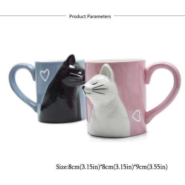 2pcs Ceramics Kiss Cat Cup Couple Mugs Lover Gift Morning  Milk Coffee Tea Breakfast Porcelain Cup Valentines Day for girl wife