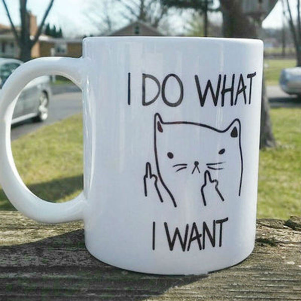 Transhome Creative Cat Coffee Mug Ceramic Cup Funny Cat I DO WHAT I WANT Middle Finger Mugs For Coffee Tea Cup Travel Coffee Mug
