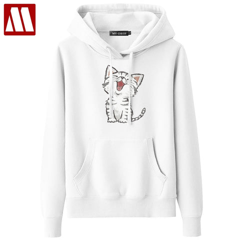 2019 New Sweet Cute Cat Print Hoodie Boys Hoodies Sweatshirt Pullovers Kpop Fans Clothes Oversized Cotton Harajuku Kawaii Tops