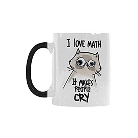 I Love Math It Makes People Cry Cat Heat Sensitive Color Changing Coffee Mug, Morphing Travel Mug Tea Cup Funny for Mom Dad Wome