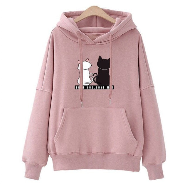 Winter Pullover Sweatshirts Women Cat Kawaii Poleron Mujer 2019 Kangaroo Pocket Hoodie School Korean Streetwear Oversized Hoodie