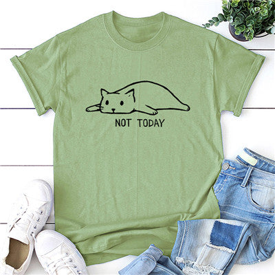 Funny Women T-shirt Not Today Cartoon Cat Letters Print Slogan tshirts Cotton Round Neck Short Sleeve Casual Plus Size Tops 2019