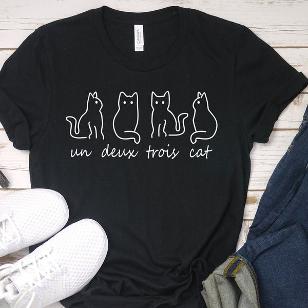 Un Deux Trois Cat Tshirt Cat Kitten T-Shirt Causal Cat Lover Gift Tops Funny Animal Lover Tees Aesthetic Tumblr Shirts