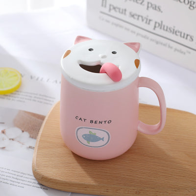 OUSSIRRO Cute Cat Ceramics Coffee Mug With Lid Large Capacity 430ml Mugs creative Drinkware Milk Tea Cups Christmas Gifts