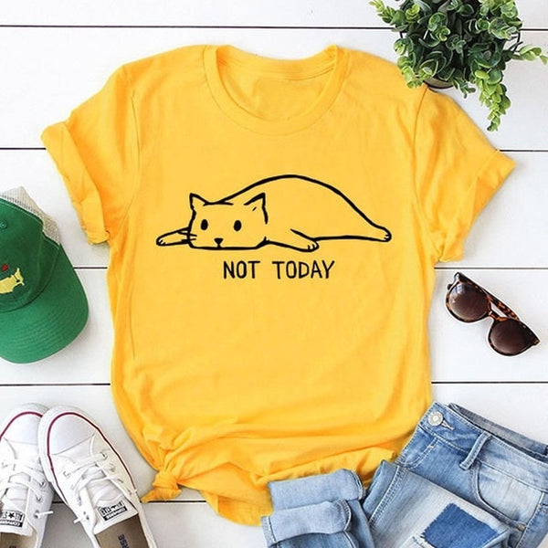 Overthinking and also hungry cat Not Today Cat Graphic Tees Women Tshirt Funny Print T-shirt fashion tops